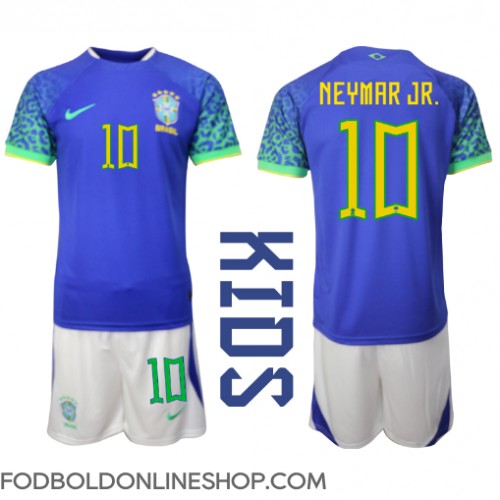 Brasilien Neymar Jr #10 Udebane Trøje Børn VM 2022 Kortærmet (+ Korte bukser)